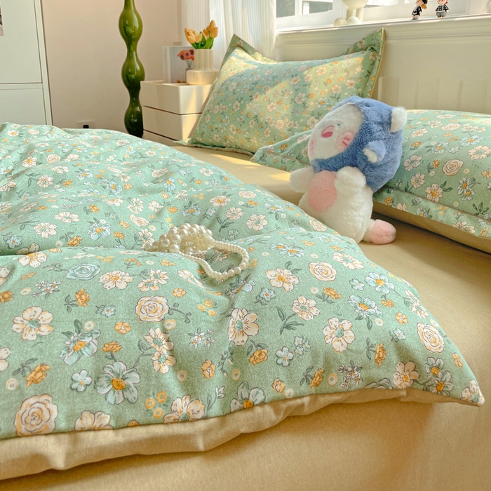 91家纺网 家纺一手货源 找家纺 曲之慕 2026新款全棉纯棉加厚喷气磨毛印花四件套 花恬