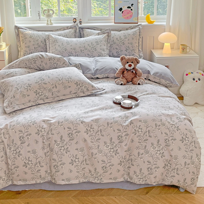 91家纺网 家纺一手货源 找家纺 曲之慕 2026新款全棉纯棉加厚喷气磨毛印花四件套 啬园