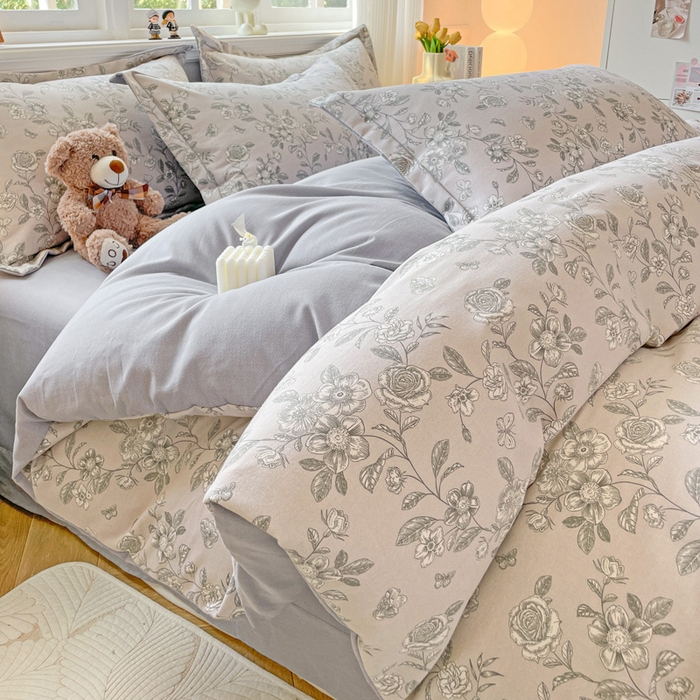 91家纺网 家纺一手货源 找家纺 曲之慕 2026新款全棉纯棉加厚喷气磨毛印花四件套 啬园