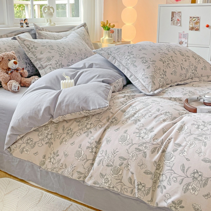 91家纺网 家纺一手货源 找家纺 曲之慕 2026新款全棉纯棉加厚喷气磨毛印花四件套 啬园