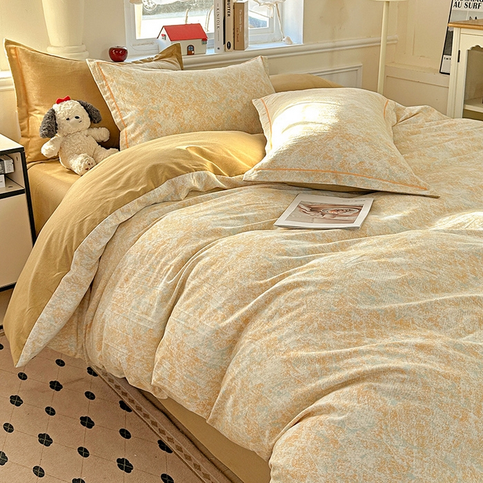 91家纺网 家纺一手货源 找家纺 曲之慕 2026新款全棉纯棉加厚喷气磨毛印花四件套 柔晖