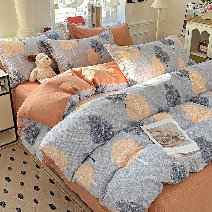 91家纺网 家纺一手货源 找家纺 曲之慕 2026新款全棉纯棉加厚喷气磨毛印花四件套 秋韵