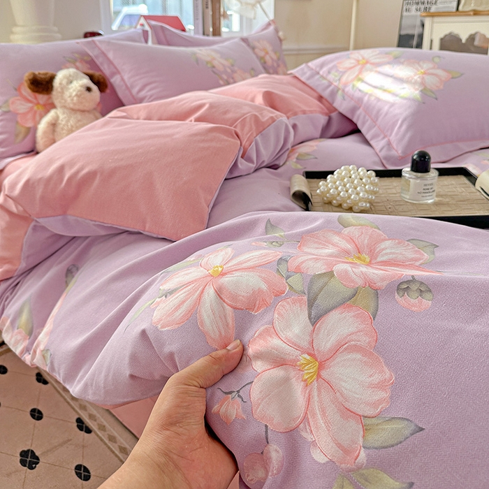 91家纺网 家纺一手货源 找家纺 曲之慕 2026新款全棉纯棉加厚喷气磨毛印花四件套 紫韵