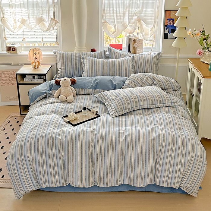 91家纺网 家纺一手货源 找家纺 曲之慕 2026新款全棉纯棉加厚喷气磨毛印花四件套 蓝漾