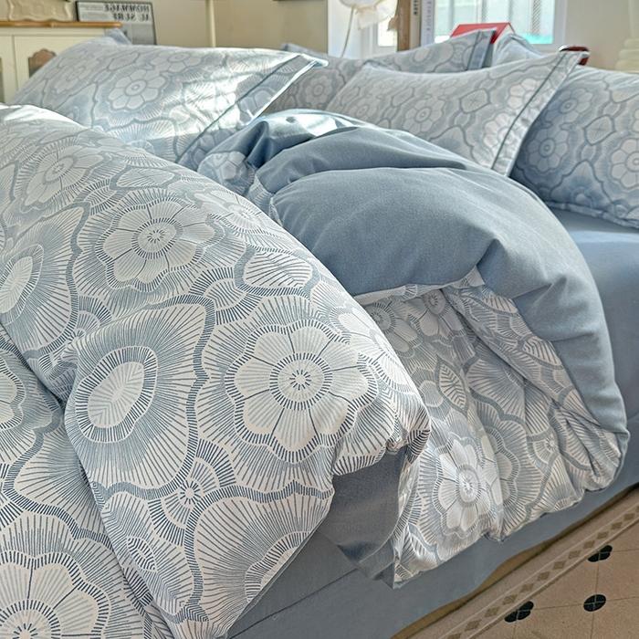 曲之慕 2026新款全棉纯棉加厚喷气磨毛印花四件套 絮语