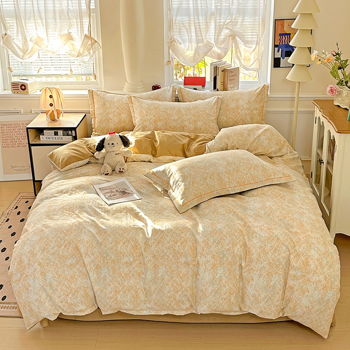 91家纺网 家纺一手货源 找家纺 曲之慕 2026新款全棉纯棉加厚喷气磨毛印花四件套 柔晖