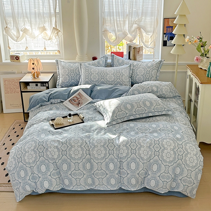 91家纺网 家纺一手货源 找家纺 曲之慕 2026新款全棉纯棉加厚喷气磨毛印花四件套 絮语