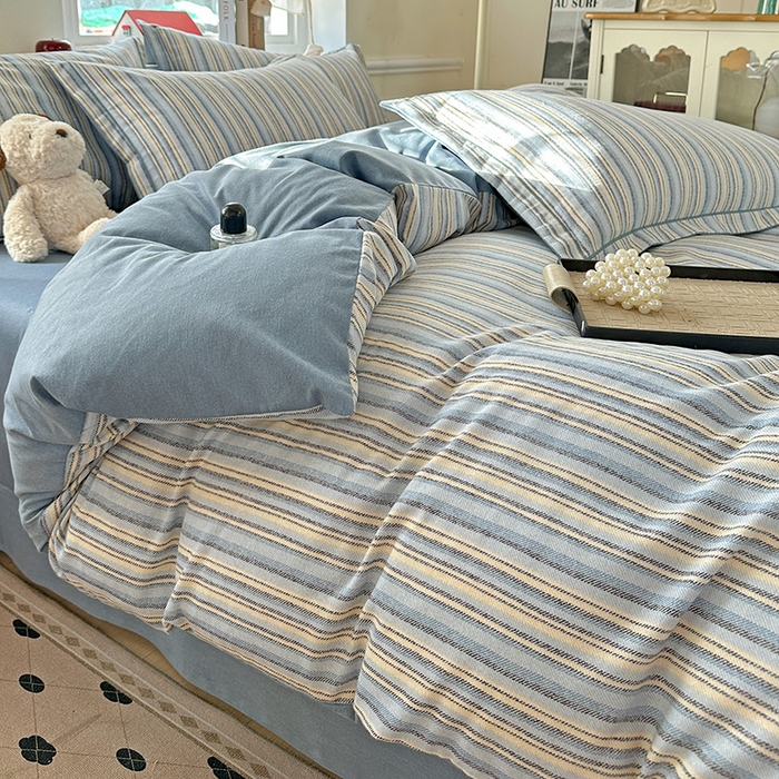 91家纺网 家纺一手货源 找家纺 曲之慕 2026新款全棉纯棉加厚喷气磨毛印花四件套 蓝漾