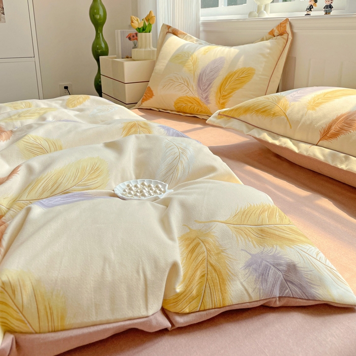 91家纺网 家纺一手货源 找家纺 曲之慕 2026新款全棉纯棉加厚喷气磨毛印花四件套 晚秋