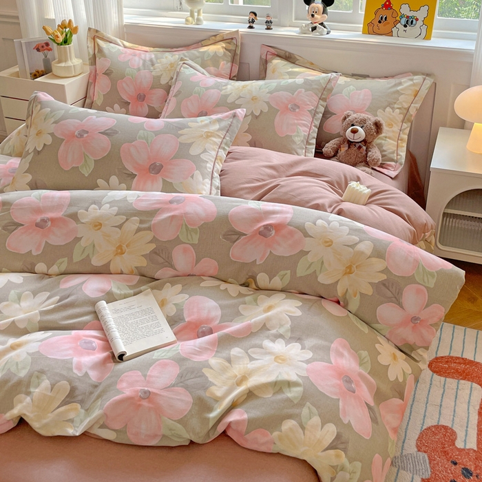 91家纺网 家纺一手货源 找家纺 曲之慕 2026新款全棉纯棉加厚喷气磨毛印花四件套 花意