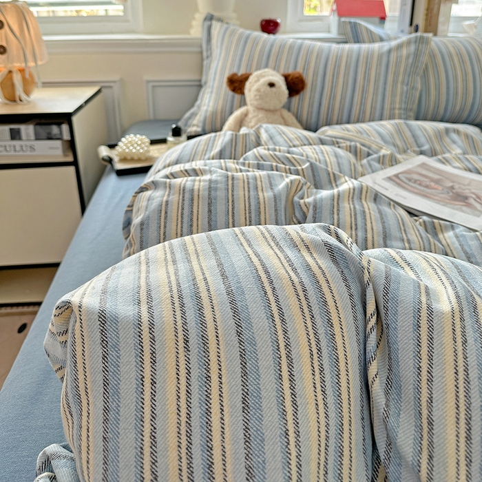 91家纺网 家纺一手货源 找家纺 曲之慕 2026新款全棉纯棉加厚喷气磨毛印花四件套 蓝漾