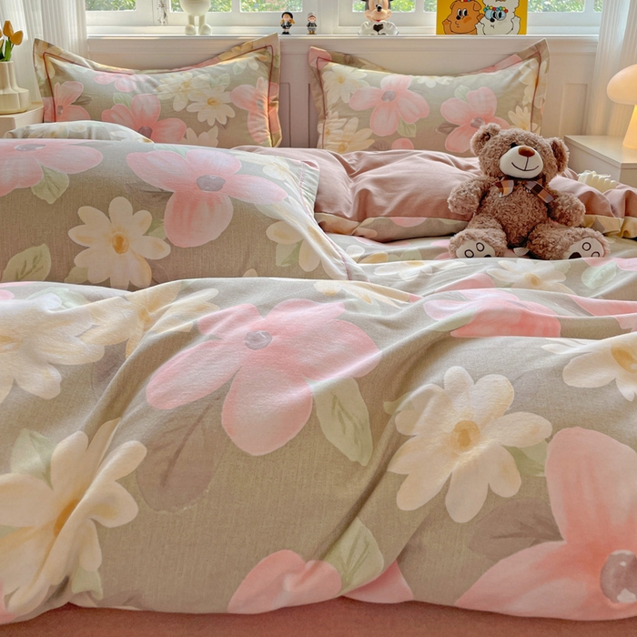 91家纺网 家纺一手货源 找家纺 曲之慕 2026新款全棉纯棉加厚喷气磨毛印花四件套 花意