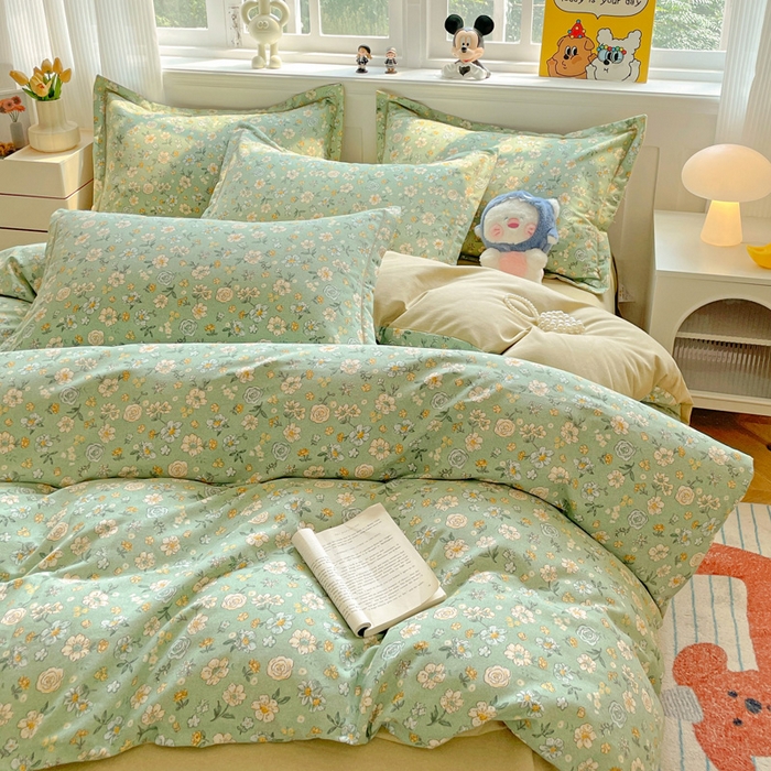 91家纺网 家纺一手货源 找家纺 曲之慕 2026新款全棉纯棉加厚喷气磨毛印花四件套 花恬