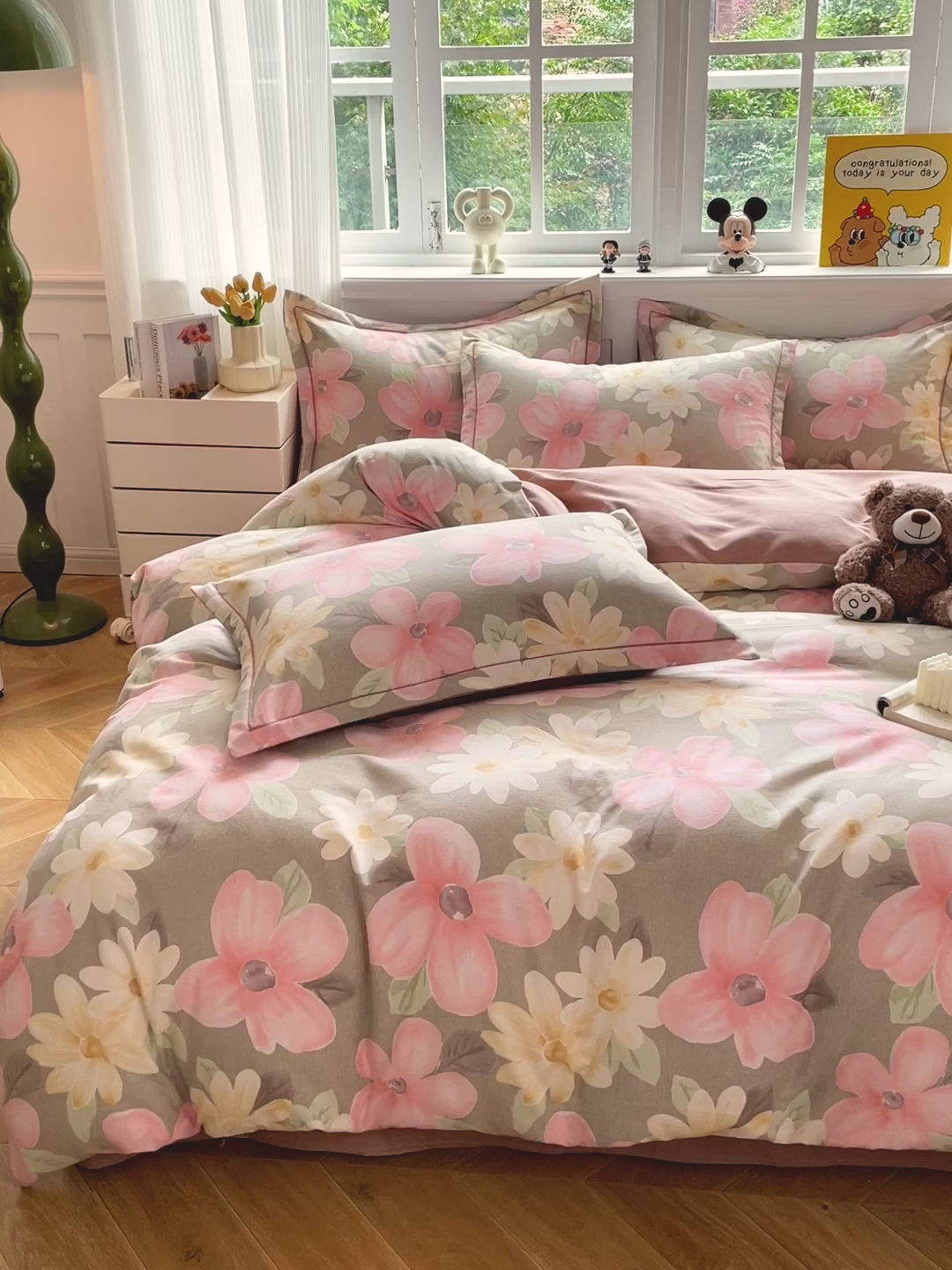 91家纺网 家纺一手货源 找家纺 曲之慕 2026新款全棉纯棉加厚喷气磨毛印花四件套 花意