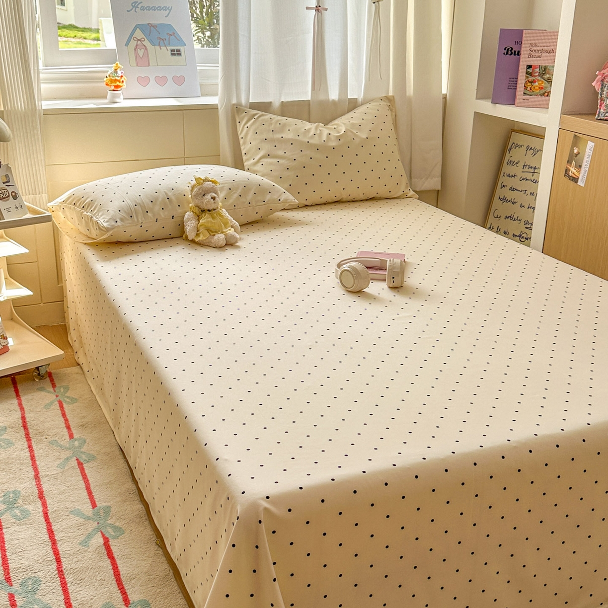 91家纺网 家纺一手货源 找家纺 冕悠家纺 2025新款A类加厚水洗棉格子点点印花超柔单品床单枕套 米点