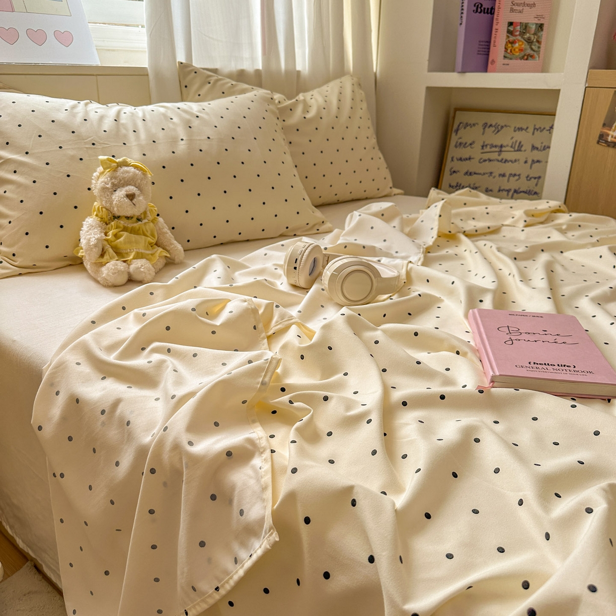 91家纺网 家纺一手货源 找家纺 冕悠家纺 2025新款A类加厚水洗棉格子点点印花超柔单品床单枕套 米点