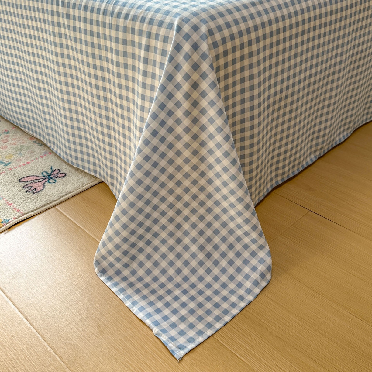 91家纺网 家纺一手货源 找家纺 冕悠家纺 2025新款A类加厚水洗棉格子点点印花超柔单品床单枕套 蓝格