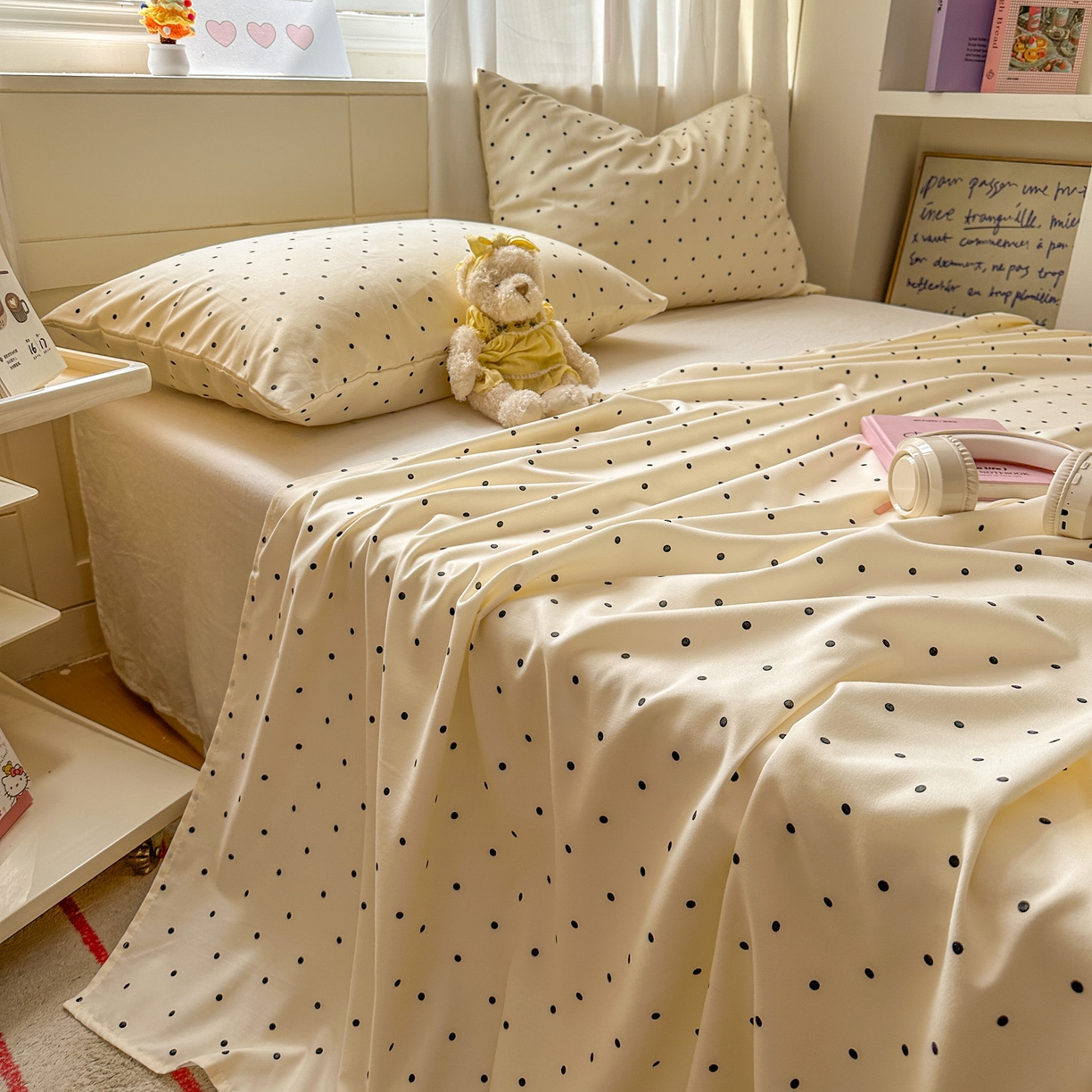 91家纺网 家纺一手货源 找家纺 冕悠家纺 2025新款A类加厚水洗棉格子点点印花超柔单品床单枕套 米点