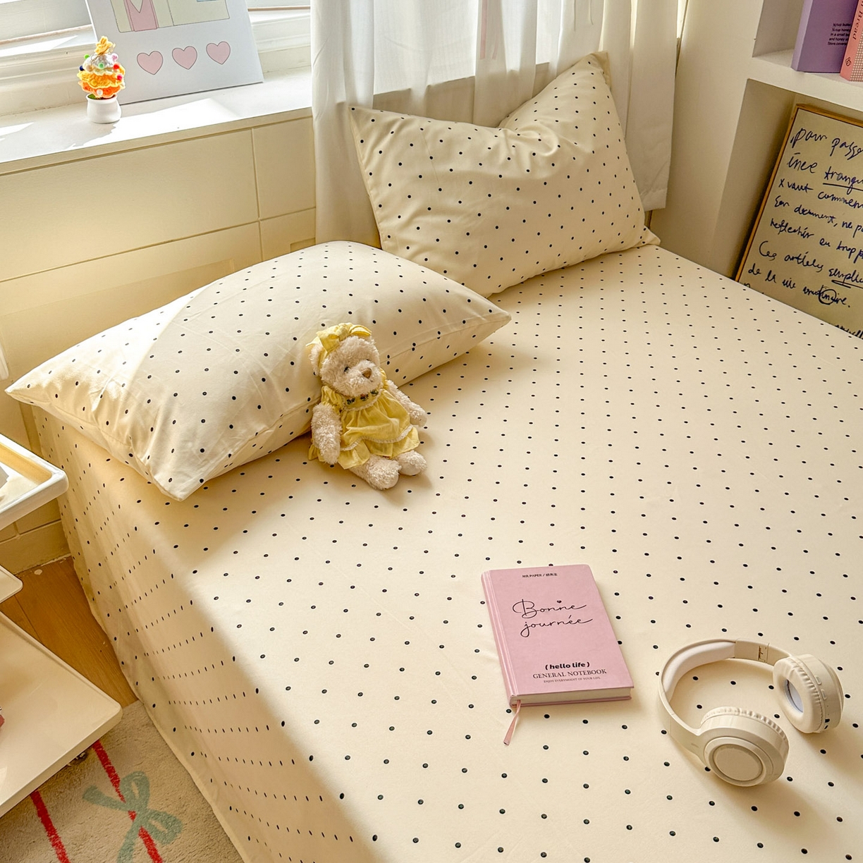 91家纺网 家纺一手货源 找家纺 冕悠家纺 2025新款A类加厚水洗棉格子点点印花超柔单品床单枕套 米点