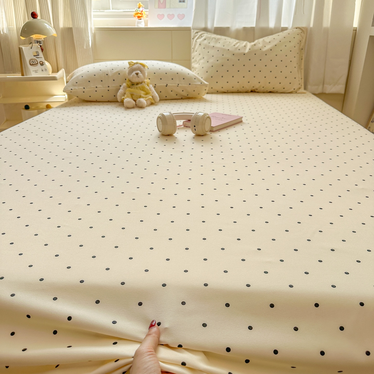 91家纺网 家纺一手货源 找家纺 冕悠家纺 2025新款A类加厚水洗棉格子点点印花超柔单品床单枕套 米点