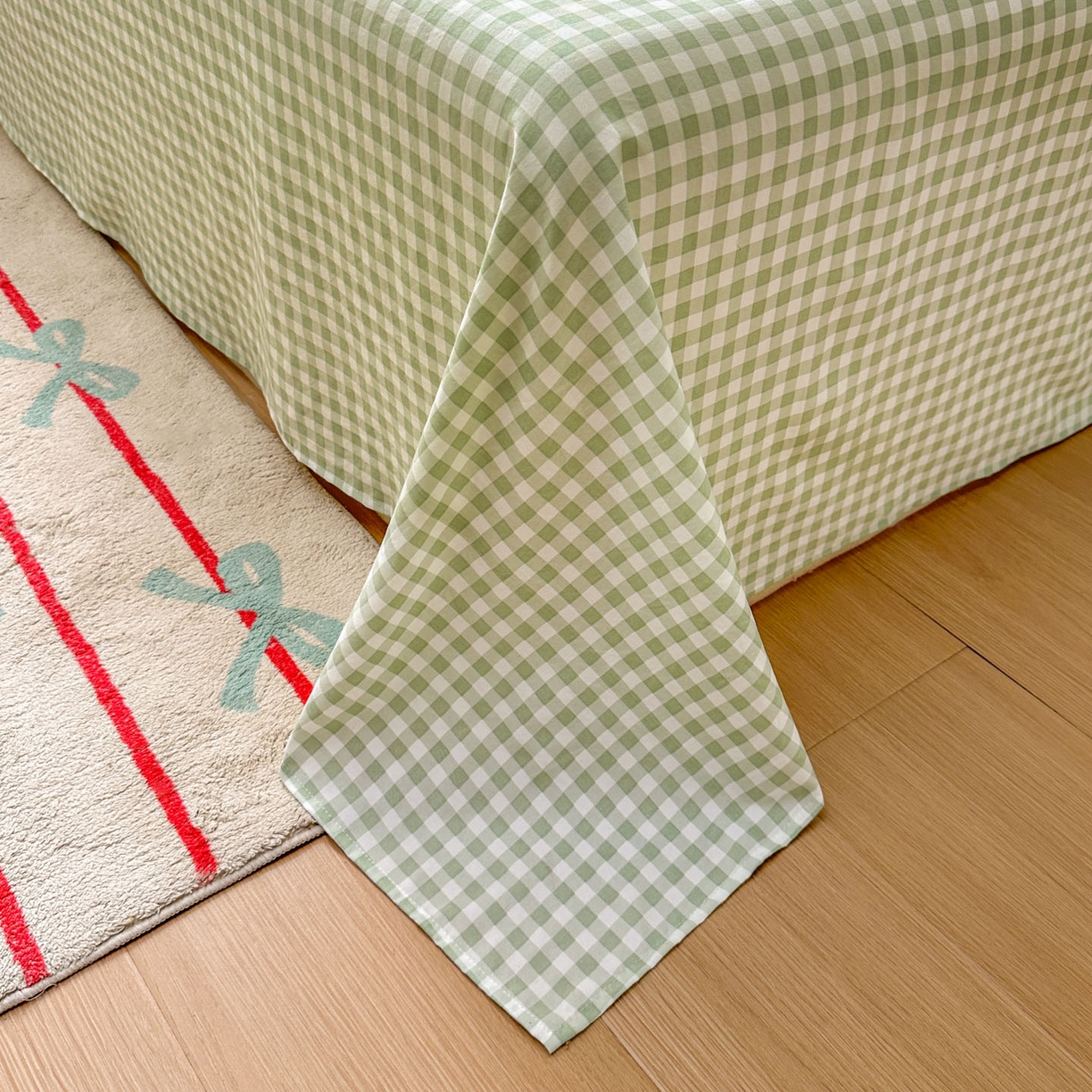 91家纺网 家纺一手货源 找家纺 冕悠家纺 2025新款A类加厚水洗棉格子点点印花超柔单品床单枕套 绿格