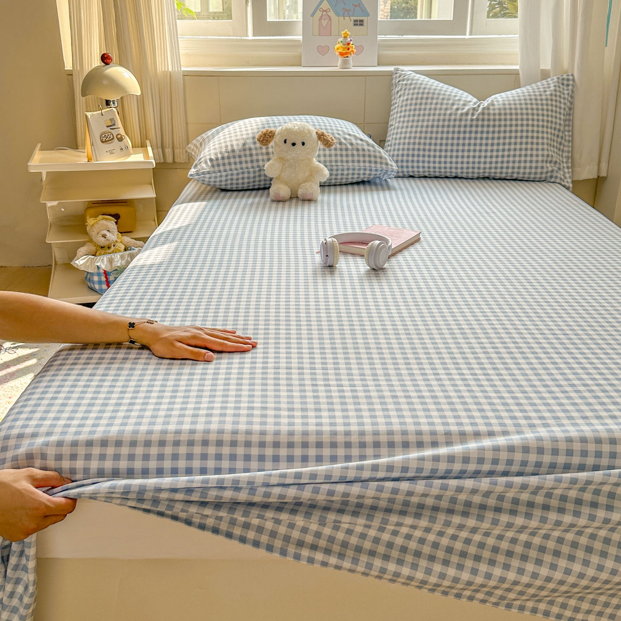 91家纺网 家纺一手货源 找家纺 （总）冕悠家纺 2025新款A类加厚水洗棉格子点点印花超柔单品床单枕套