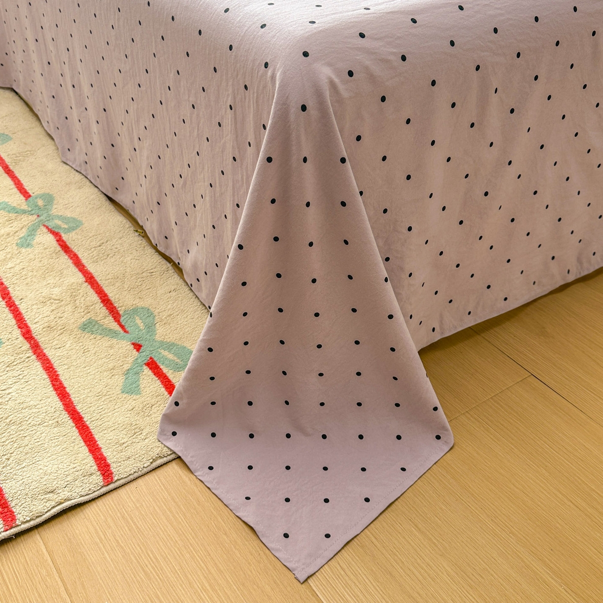 91家纺网 家纺一手货源 找家纺 冕悠家纺 2025新款A类加厚水洗棉格子点点印花超柔单品床单枕套 紫点