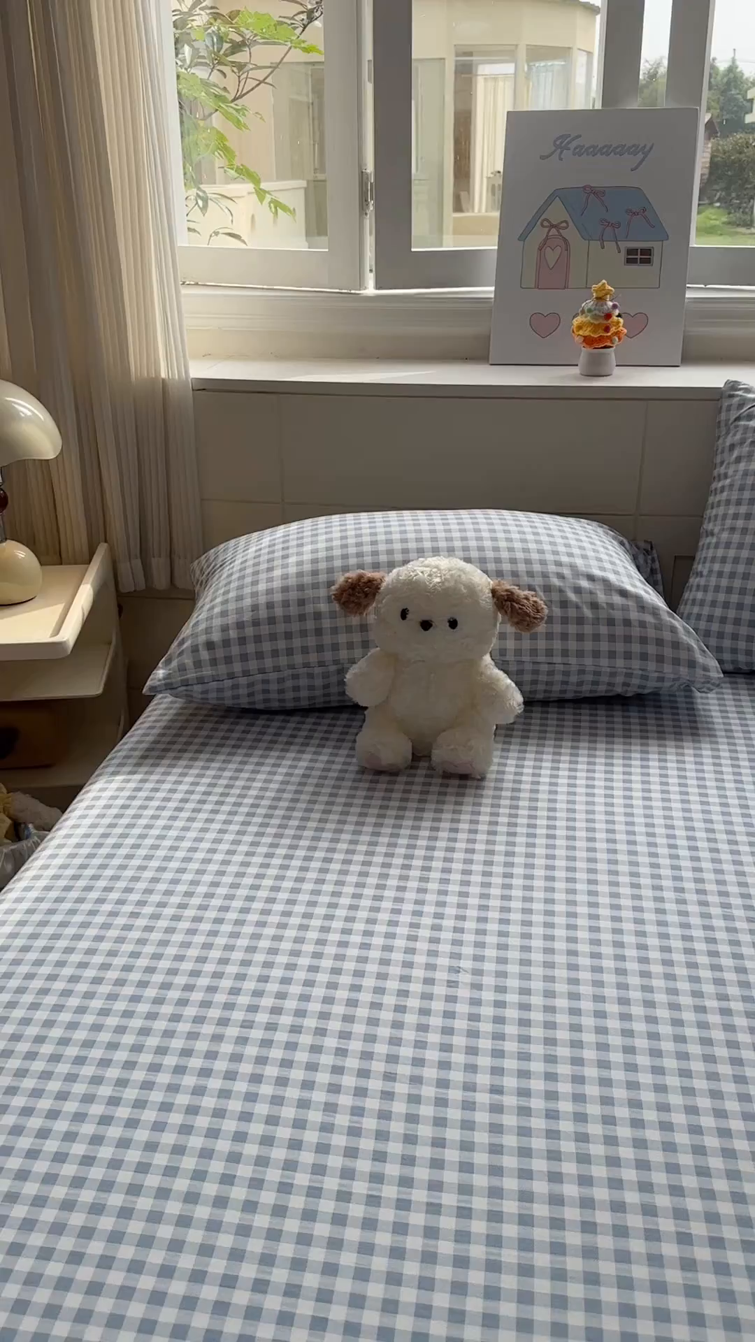 91家纺网 家纺一手货源 找家纺 冕悠家纺 2025新款A类加厚水洗棉格子点点印花超柔单品床单枕套 蓝格