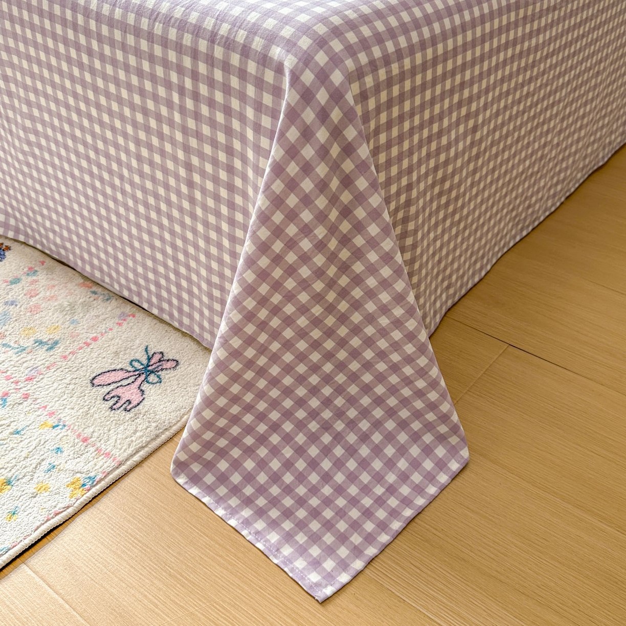 91家纺网 家纺一手货源 找家纺 冕悠家纺 2025新款A类加厚水洗棉格子点点印花超柔单品床单枕套 紫格