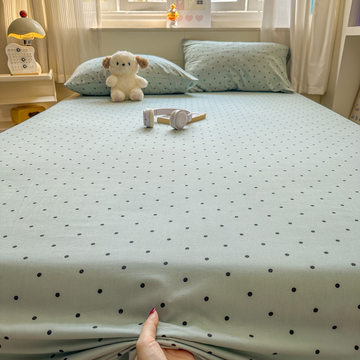 91家纺网 家纺一手货源 找家纺 冕悠家纺 2025新款A类加厚水洗棉格子点点印花超柔单品床单枕套 蓝点