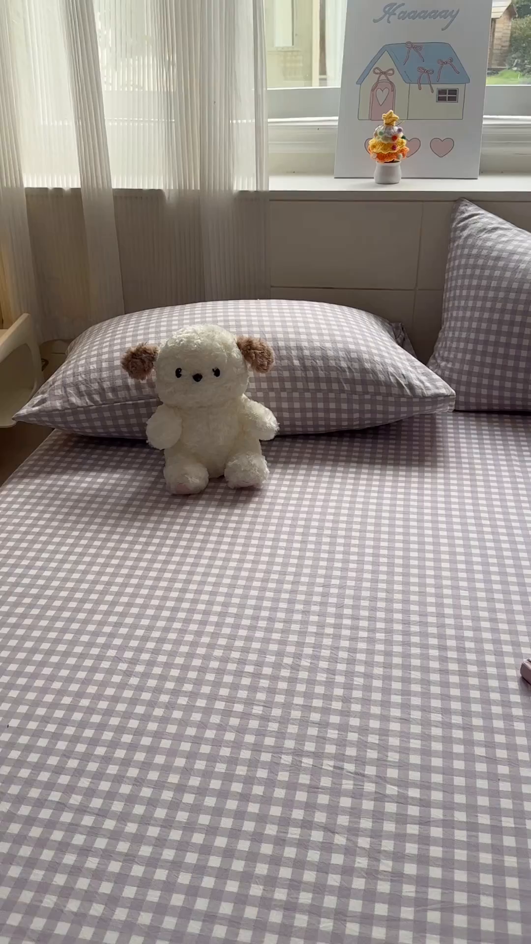 91家纺网 家纺一手货源 找家纺 冕悠家纺 2025新款A类加厚水洗棉格子点点印花超柔单品床单枕套 紫格