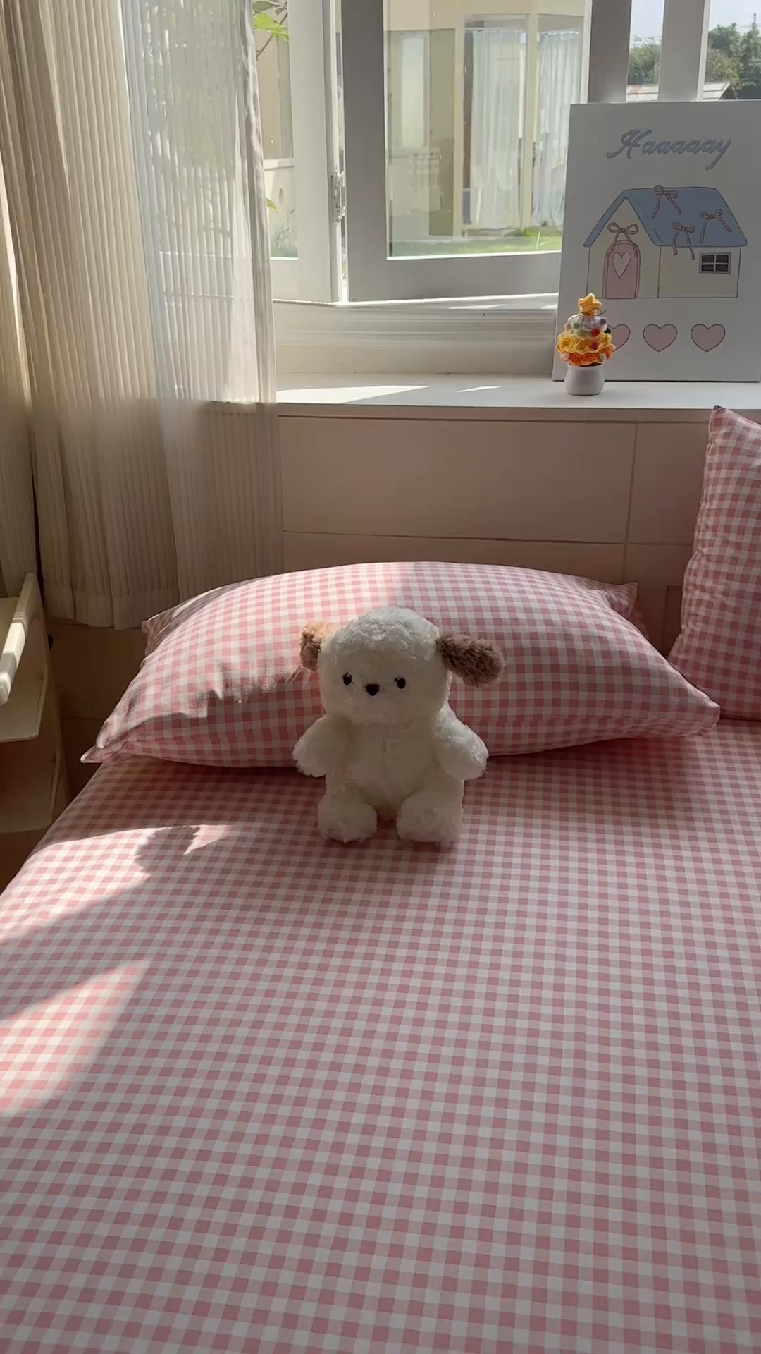 91家纺网 家纺一手货源 找家纺 冕悠家纺 2025新款A类加厚水洗棉格子点点印花超柔单品床单枕套 粉格