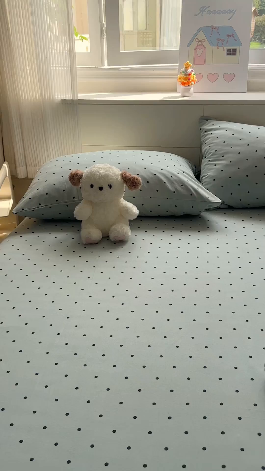 91家纺网 家纺一手货源 找家纺 冕悠家纺 2025新款A类加厚水洗棉格子点点印花超柔单品床单枕套 蓝点