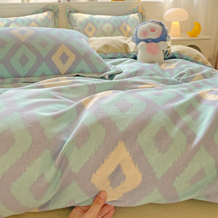 91家纺网 家纺一手货源 找家纺 曲之慕 2026新款全棉纯棉加厚喷气磨毛印花四件套 空间