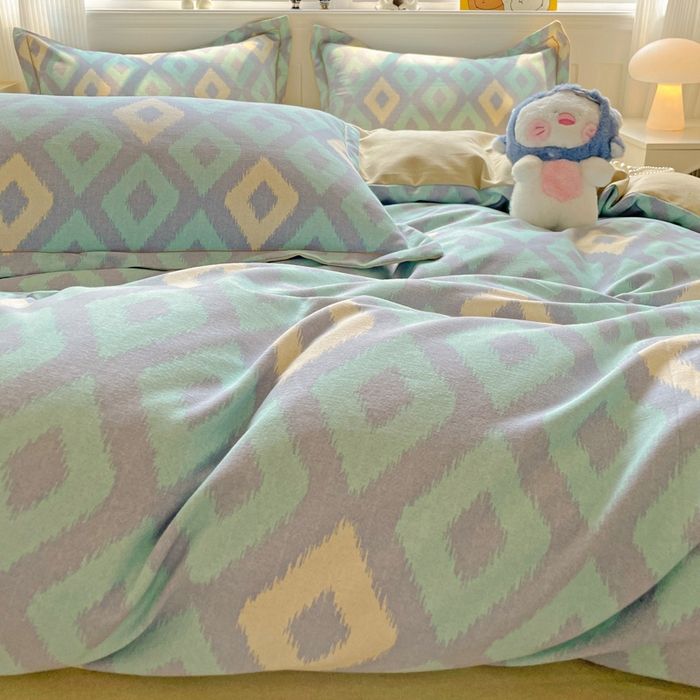 91家纺网 家纺一手货源 找家纺 曲之慕 2026新款全棉纯棉加厚喷气磨毛印花四件套 空间