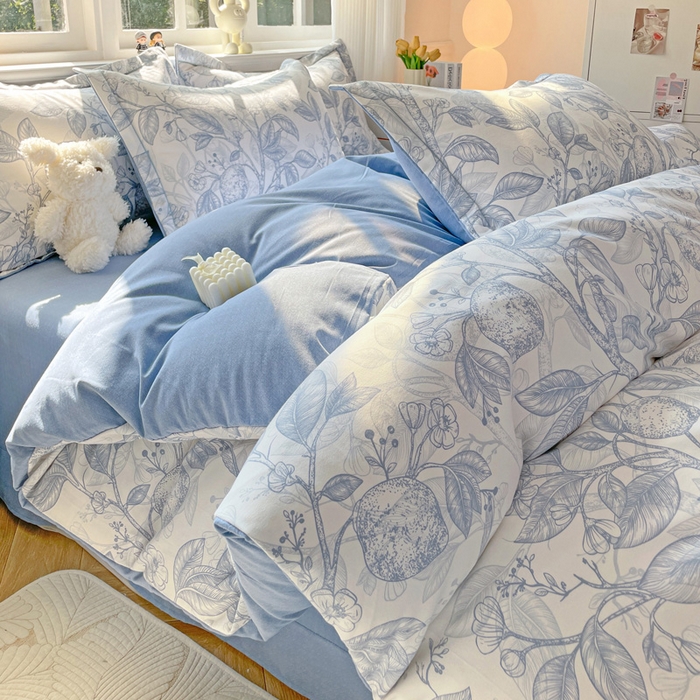 91家纺网 家纺一手货源 找家纺 曲之慕 2026新款全棉纯棉加厚喷气磨毛印花四件套 汀兰