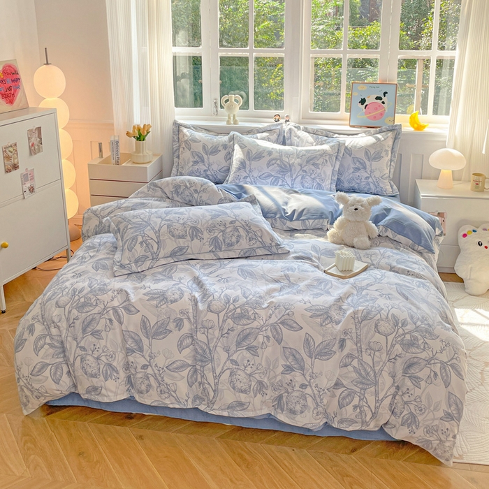 91家纺网 家纺一手货源 找家纺 曲之慕 2026新款全棉纯棉加厚喷气磨毛印花四件套 汀兰