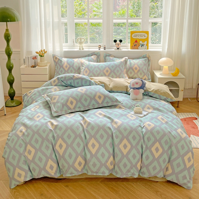 91家纺网 家纺一手货源 找家纺 曲之慕 2026新款全棉纯棉加厚喷气磨毛印花四件套 空间