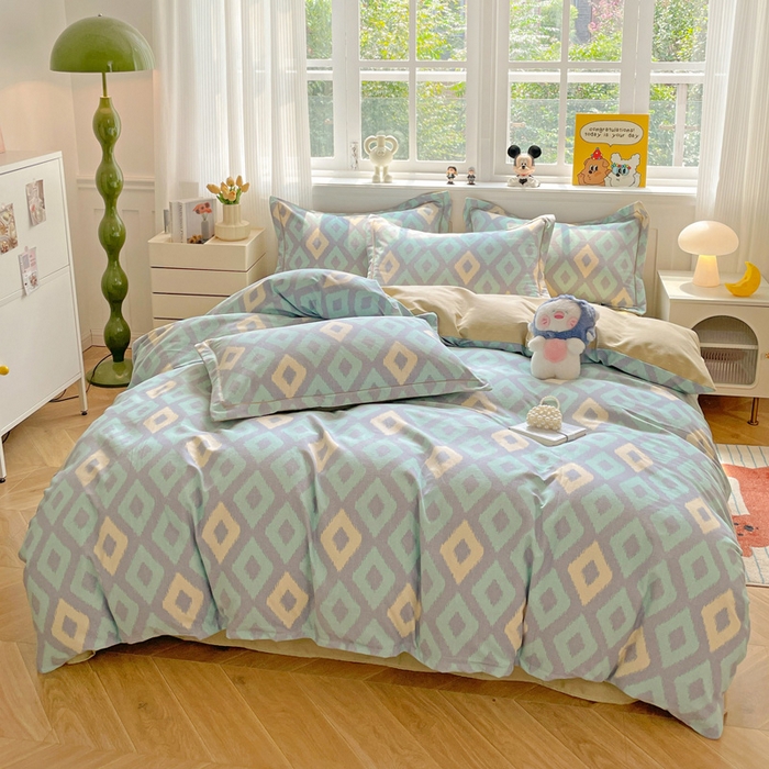 91家纺网 家纺一手货源 找家纺 曲之慕 2026新款全棉纯棉加厚喷气磨毛印花四件套 空间