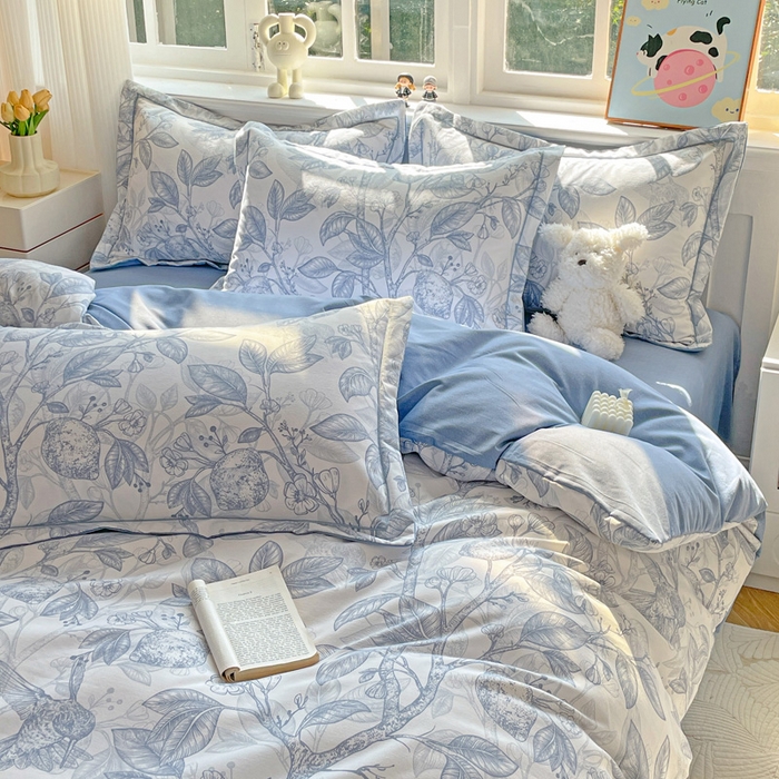 91家纺网 家纺一手货源 找家纺 曲之慕 2026新款全棉纯棉加厚喷气磨毛印花四件套 汀兰