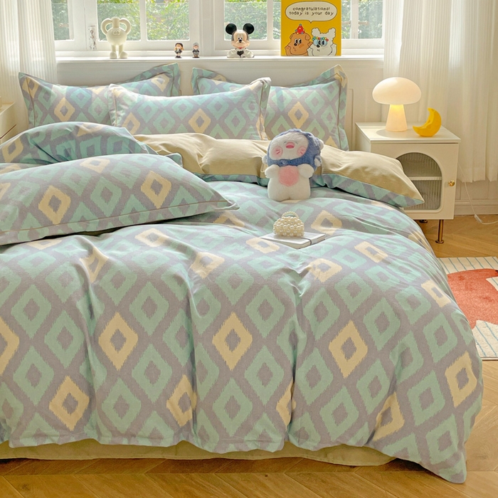 91家纺网 家纺一手货源 找家纺 曲之慕 2026新款全棉纯棉加厚喷气磨毛印花四件套 空间