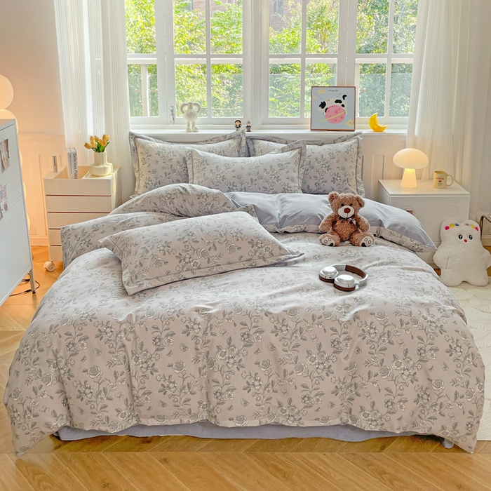 91家纺网 家纺一手货源 找家纺 曲之慕 2026新款全棉纯棉加厚喷气磨毛印花四件套 啬园