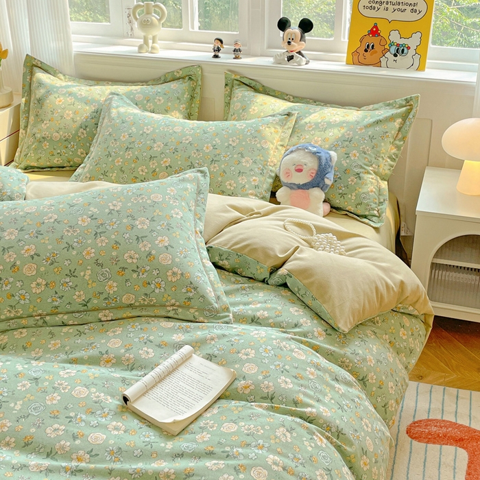 91家纺网 家纺一手货源 找家纺 曲之慕 2026新款全棉纯棉加厚喷气磨毛印花四件套 花恬