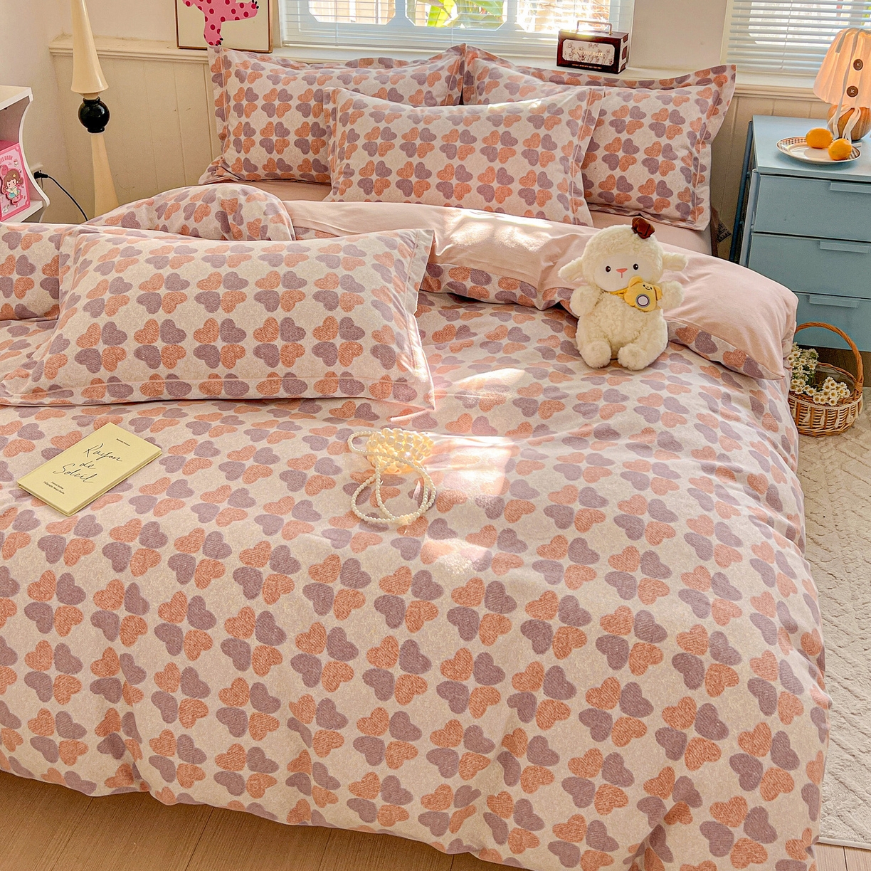 91家纺网 家纺一手货源 找家纺 曲之慕 2026新款全棉纯棉加厚喷气磨毛印花四件套 四叶草