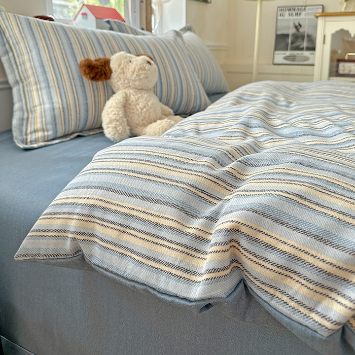 91家纺网 家纺一手货源 找家纺 曲之慕 2026新款全棉纯棉加厚喷气磨毛印花四件套 蓝漾