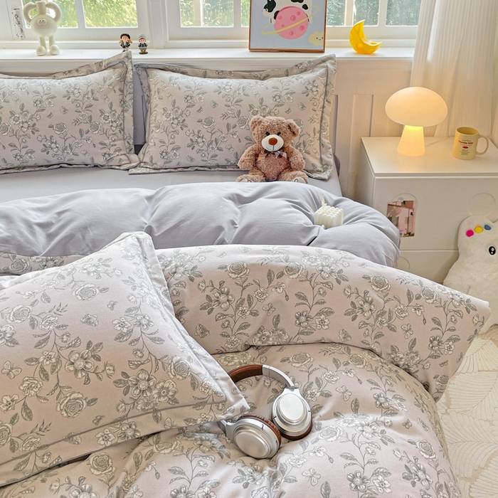 91家纺网 家纺一手货源 找家纺 曲之慕 2026新款全棉纯棉加厚喷气磨毛印花四件套 啬园