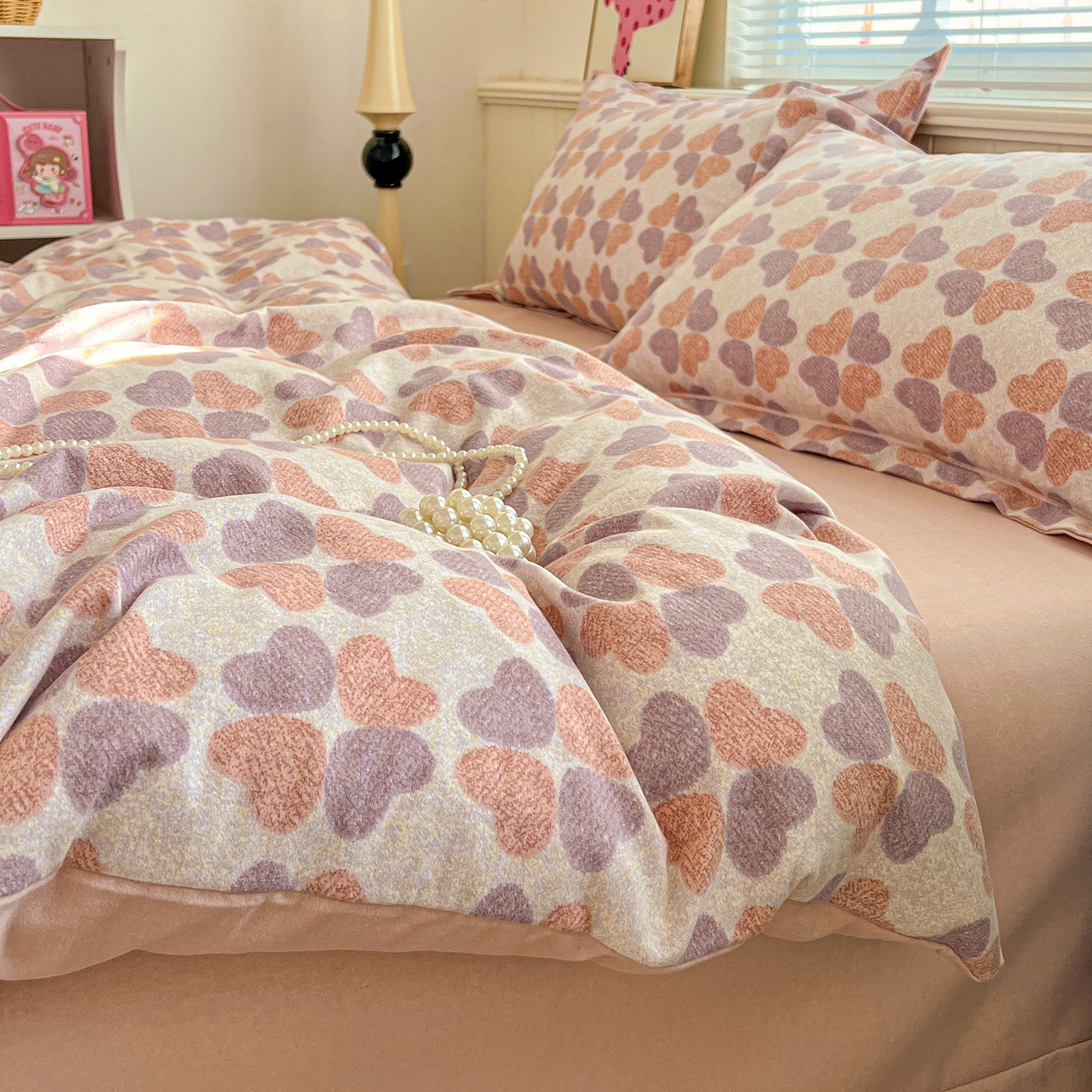 91家纺网 家纺一手货源 找家纺 曲之慕 2026新款全棉纯棉加厚喷气磨毛印花四件套 四叶草