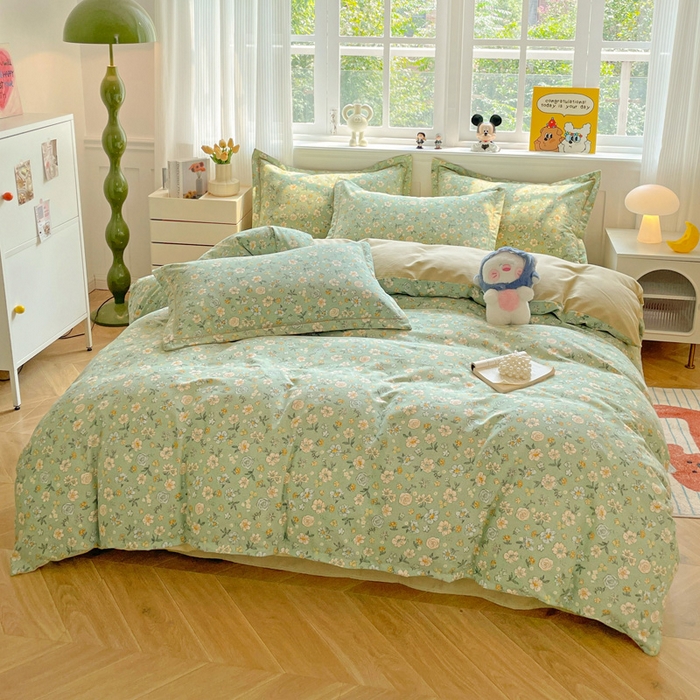 91家纺网 家纺一手货源 找家纺 曲之慕 2026新款全棉纯棉加厚喷气磨毛印花四件套 花恬