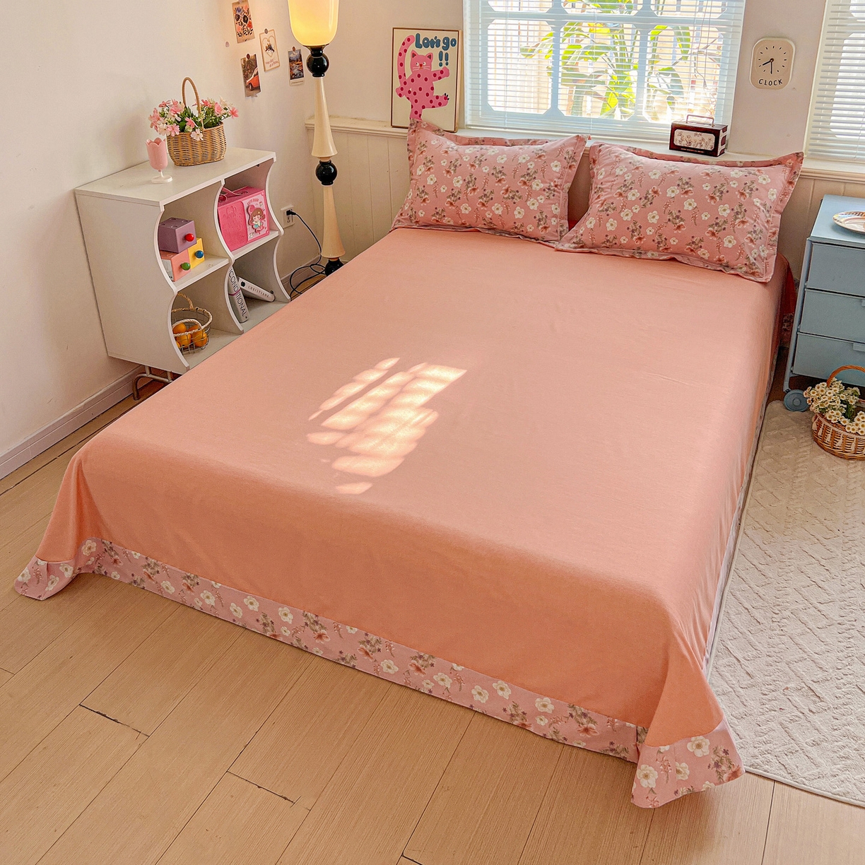 91家纺网 家纺一手货源 找家纺 曲之慕 2026新款全棉纯棉加厚喷气磨毛印花四件套 花蕊粉