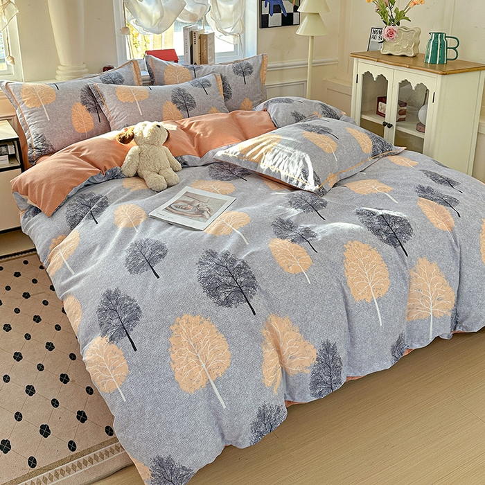 91家纺网 家纺一手货源 找家纺 曲之慕 2026新款全棉纯棉加厚喷气磨毛印花四件套 秋韵